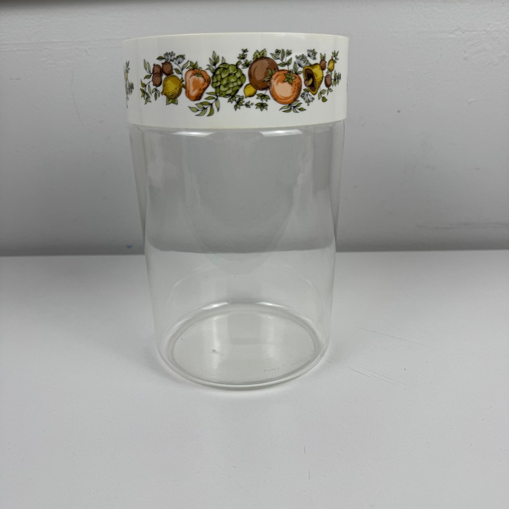 Vtg Pyrex Natures Bounty Glass Canister with Lid Vegetable Pattern Made in USA